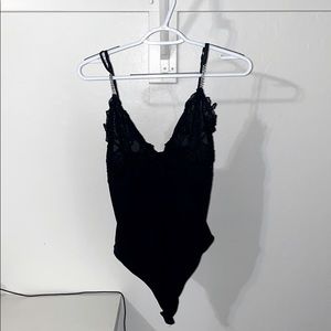 Black Crystal Lace Strap Bodysuit